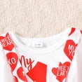 thumbnail image 3 of Valentine's Day Boys Girls Outfit Heart Print Long Sleeve Romper Suspender Pants Hat 3Pcs Baby First Valentines Outfit White 0 Months-3 Months, 3 of 6
