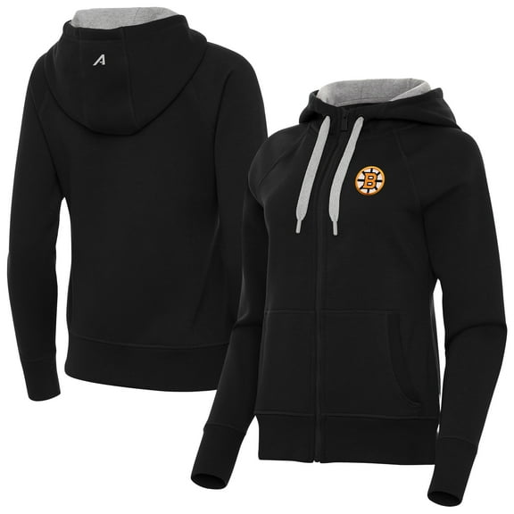Women's Antigua Black Boston Bruins Victory Full-Zip Hoodie