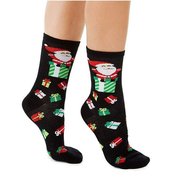 Charter Club Women's Santa Presents Crew Socks, Black, One Size