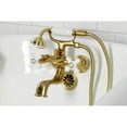 thumbnail image 2 of Kingston Brass KS225PXSB Kingston Three-Handle 2-Hole Tub Wall Mount Clawfoot Tub Faucet with Hand Shower in Brushed Brass, 2 of 7
