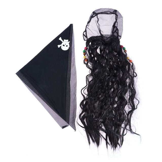 Peluca pirata Cosplay Peluca Headwear Disfraces de piratas de Halloween Disfraces de decoración de fiesta de disfraces de carnaval (Negro)