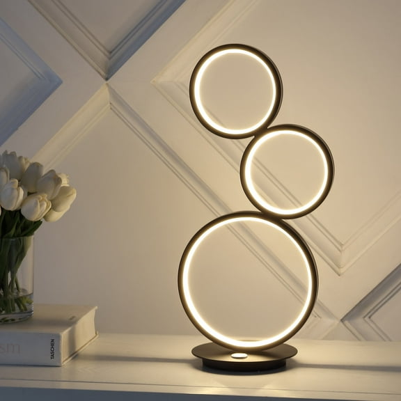 JONATHAN Y Juno 17.25" 3-Light Modern Contemporary Iron Dimmable Integrated LED Table Lamp with Touch Sensor, Black, JYL7102A