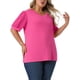 thumbnail image 4 of Blusas casuales de manga abullonada de puntos suizos para mujer de tallas grandes Agnes Orinda, escote en V, 2X, rosa intenso, 4 of 6