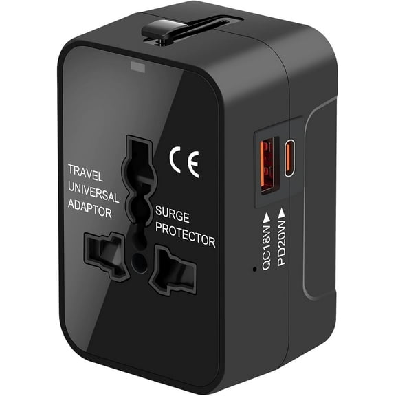 Universal Travel Adapter Worldwide, Fast Charging with PD 3.0 USB-C & USB-A Quick Char Ports, All-in-One International Power Plug Adapter Converter AC Wall Charr for Europe USA UK AUS