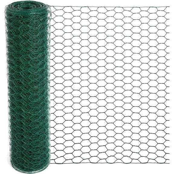 Chicken Wire for Floral Arrangements, Green Mesh, 0.6 Inch Hexagonal Galvanized PVC Coated Netting Fence for Crafts, Poultry, Garden
