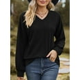 thumbnail image 2 of SHIBEVER Tops for Women Fall Casual Long Sleeves Blouses Loose Fit Knit Tunic Tops Trendy V Neck Soild Black T Shirt for Women Size XL, 2 of 5