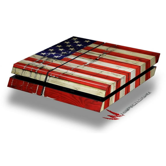 Painted Faded and Cracked USA American Flag - Decal Style Skin fits original PS4 Gaming Console by WraptorSkinz