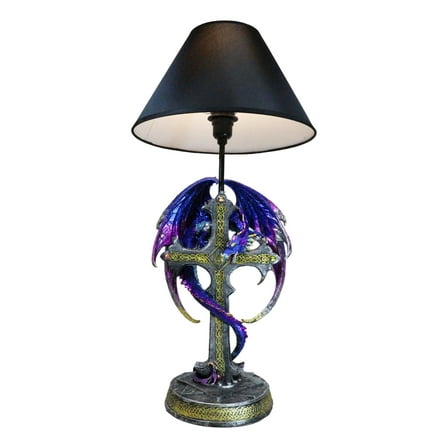 Purple Iridescent Dragon With Silver Celtic Knot High Cross Crystal Table Lamp