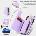 thumbnail image 3 of ELEHOLD for iPhone 16 Case,Flip Kickstand RFID Blocking Card Slot Holder Zipper PU Leather Crossbody Wallet Shock-Absorbent Protective Case with Crossbody Strap,Lightpurple, 3 of 6