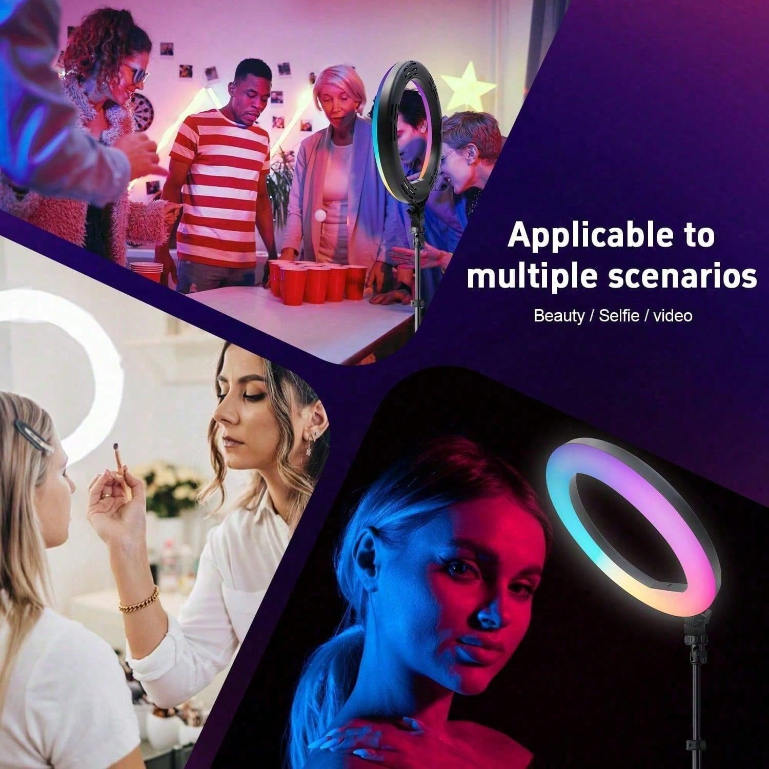 ZOMEI 10" Adjustable LED Ring Light with 63-inch Telescopic Arm and Multiple Color Options — Ideal for YouTube Shorts, Beauty Bloggers, Professional Studio Product Photography, and Instagram Video