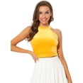 thumbnail image 1 of Top corto de fiesta con capas básicas de terciopelo y cuello halter para mujer Amarillo L, 1 of 5