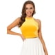 thumbnail image 1 of Top corto de fiesta con capas básicas de terciopelo y cuello halter para mujer Amarillo L, 1 of 5