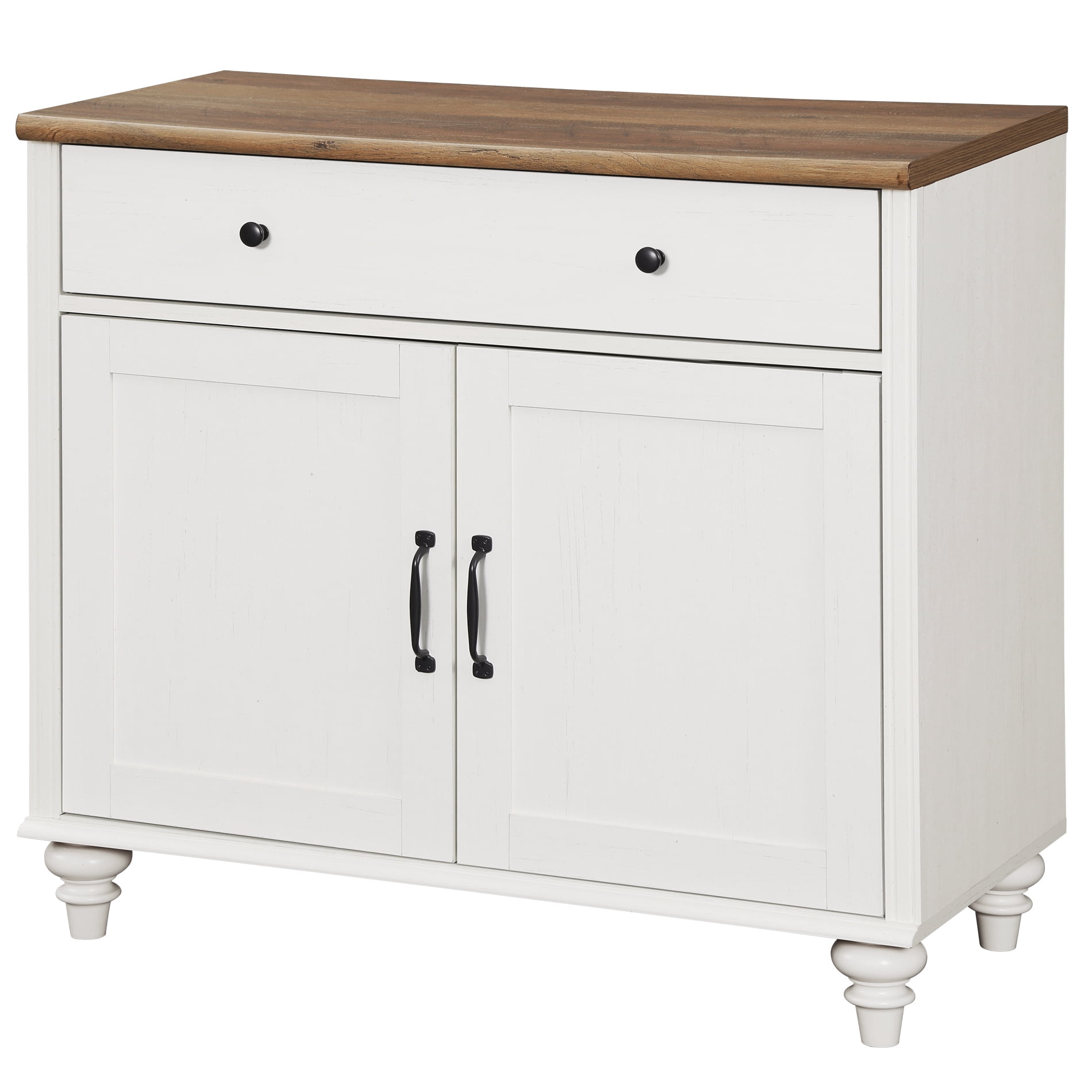 WAMPAT Farmhouse White TV Stand for 43 inch TV with 2 Doors and Wooden Drawer, Wood Universal TV Stands with Storage Cabinets, Entertainment Center TV Console Table for Living Room, Bedroom