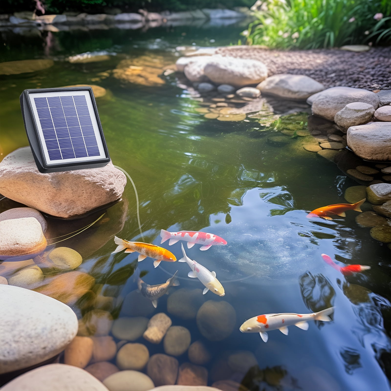 PChero Solar Pond Aerator, 2W & 2200mAh Solar Aquarium Air Pump with 2 Air Stone, 2 Modes Bubbler for Aquarium, Fish Tank, Outdoor Small Pond, Hydroponics