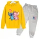 thumbnail image 3 of Conjunto de 2 piezas de sudadera y pantalones con estampado de dibujos animados de Disney Stitch para niños de 3 a 14 años, ropa deportiva informal para niños y niñas, 3 of 5