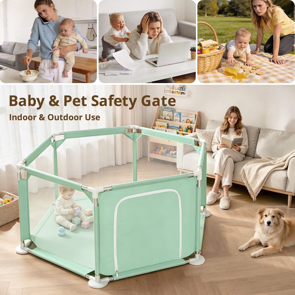 Baby Playpen,Kids Large Playard Indoor & Outdoor Kids Activity Center,Infant Safety Gates with Breathable Mesh,Sturdy Play Yard for Toddler,Children's Fences Packable & Portable