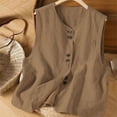 thumbnail image 6 of Duoif Womens Tank Tops Button down Linen Vest, Lightweight Summer Outerwear Shirts for Women Coffee XXL, 6 of 6