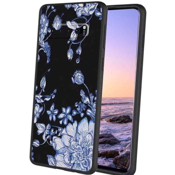 Compatible with Samsung Galaxy S10+ Plus Phone Case, Blue-Flowers-5 Case Men Women, Flexible Silicone Shockproof Case for Samsung Galaxy S10+ Plus