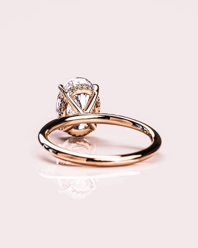 Cora Jewellery 1.5CT Delicate Oval Moissanite Hidden Halo Engagement Ring For Women, 14K Rose Gold