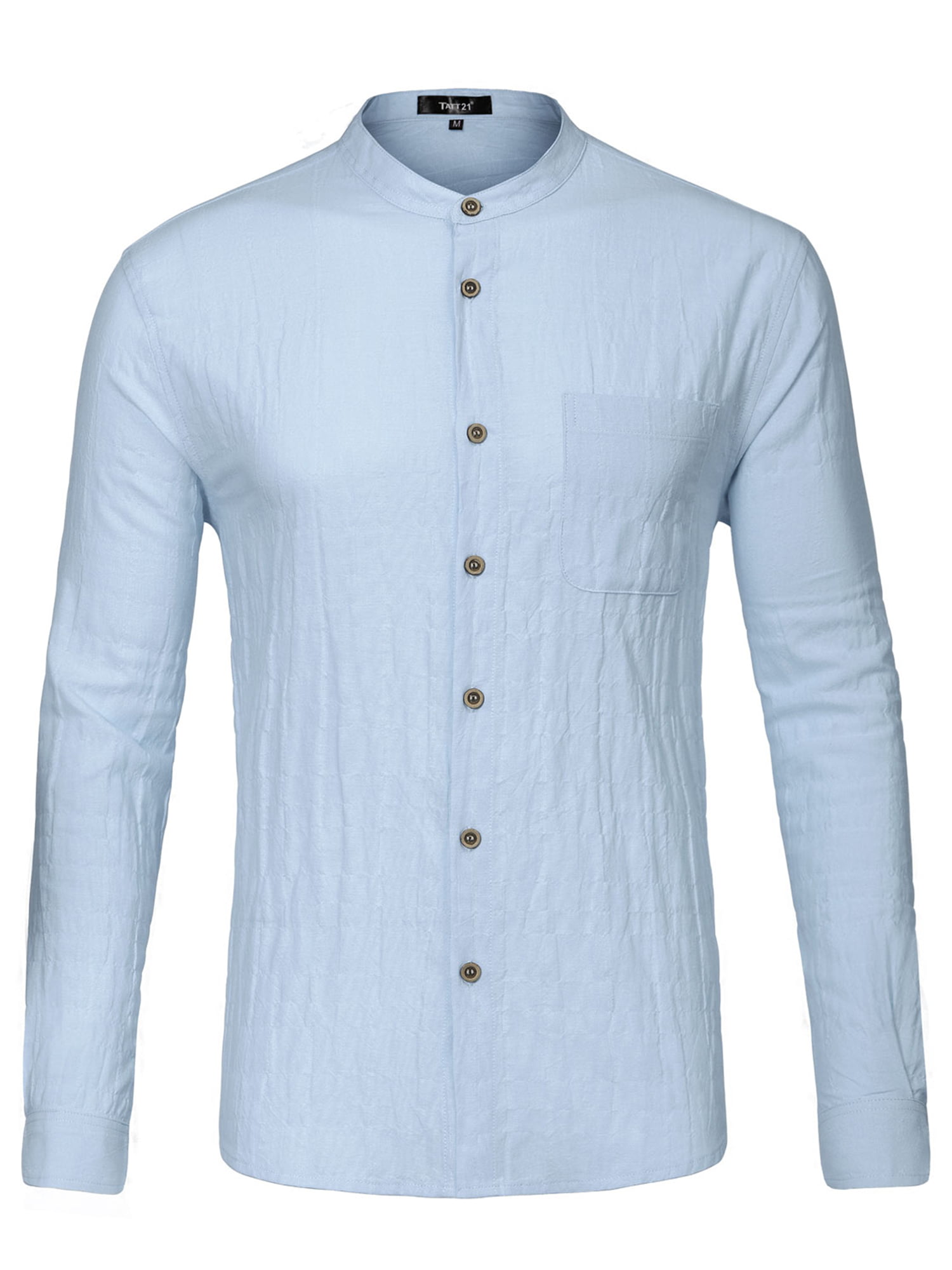Lars Amadeus Men's Stand Collar Retro Mandarin Long Sleeves Button Down  Shirts