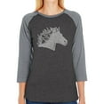 thumbnail image 1 of LA Pop Art Women's Raglan Baseball Word Art T-shirt - Horse Mane, 1 of 2