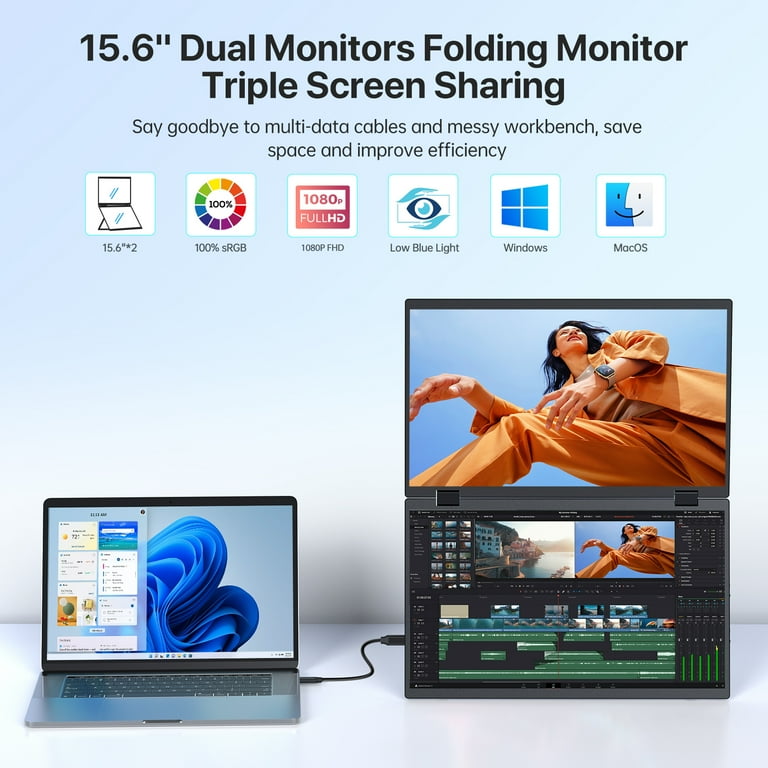 UPERFECT Delta Folding Mobile Laptop Travel Monitor, Dual