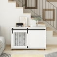 thumbnail image 5 of imerelez 39.37'' Modern Wooden Dog Crate Furniture with Sliding Barn Door, Indoor Dog Kennel End Table for Small to Medium Dogs, Decorative Pet Crate with Metal Bars and Lockable Wheels – White, 5 of 8