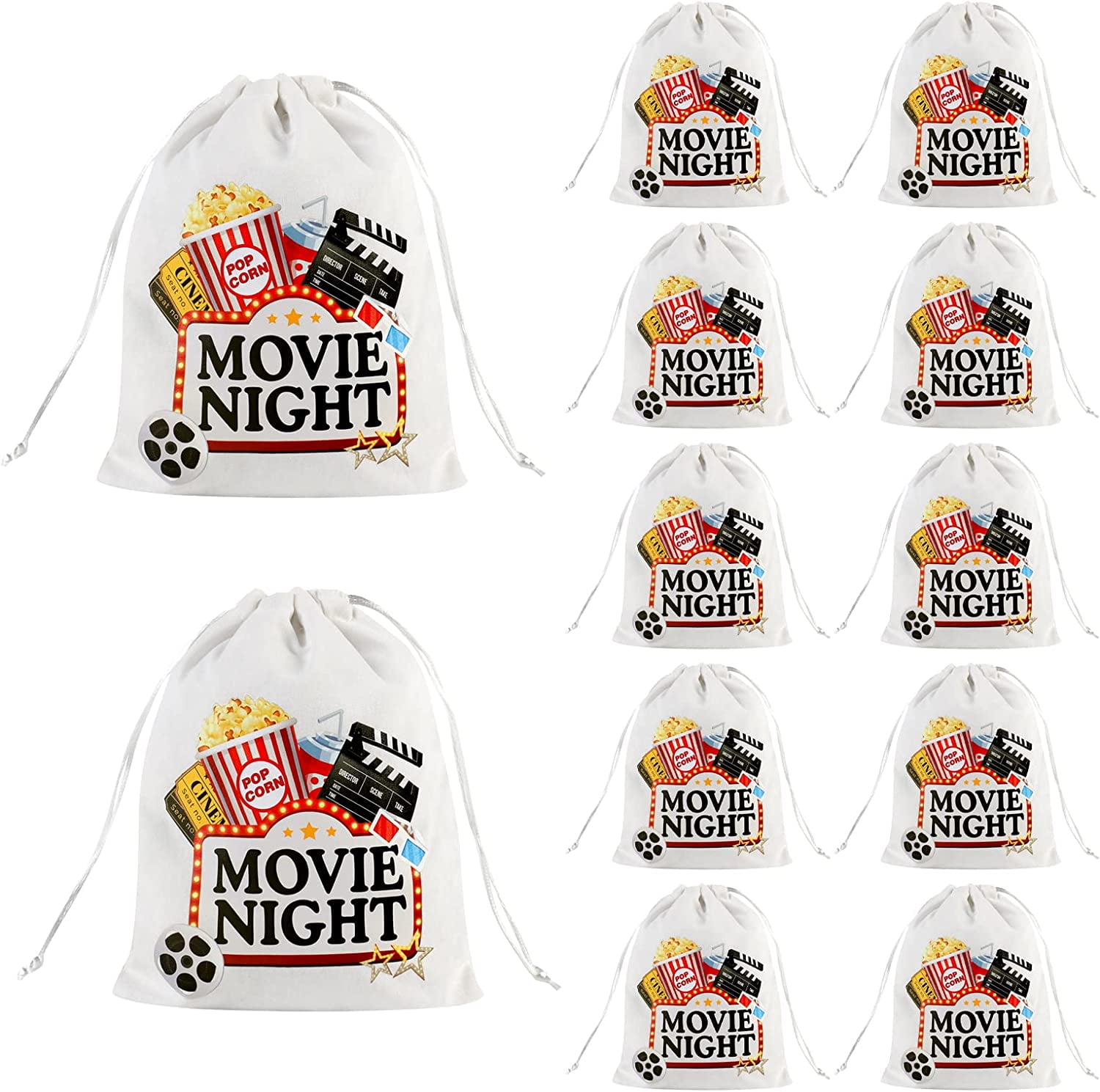 Movie Night Drawstring Bags, 12PCS Movie Night Gift Bags Movie Theater