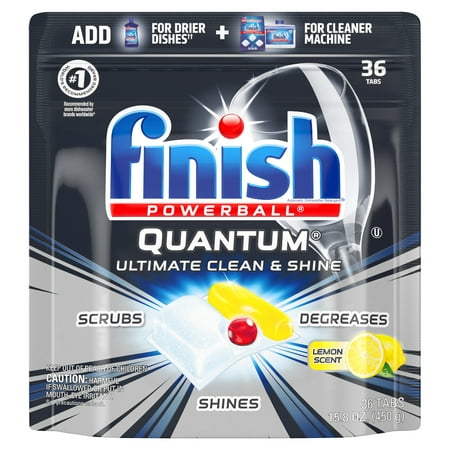 Finish Quantum Powerball, 36ct, Ultra-Degreaser w. Lemon, Dishwasher Detergent (Best Detergent For Kitchenaid Dishwasher)