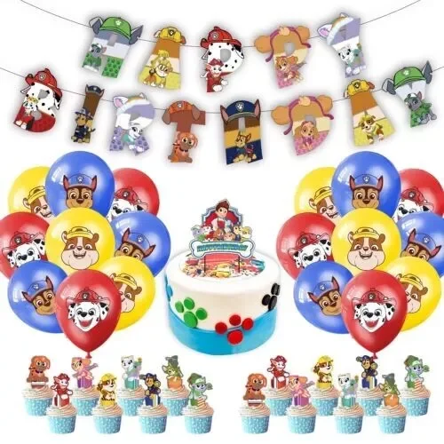 Paw Patrol Birthday Party Decorat Set Happy Birthday Banner Balloons Cake Topper