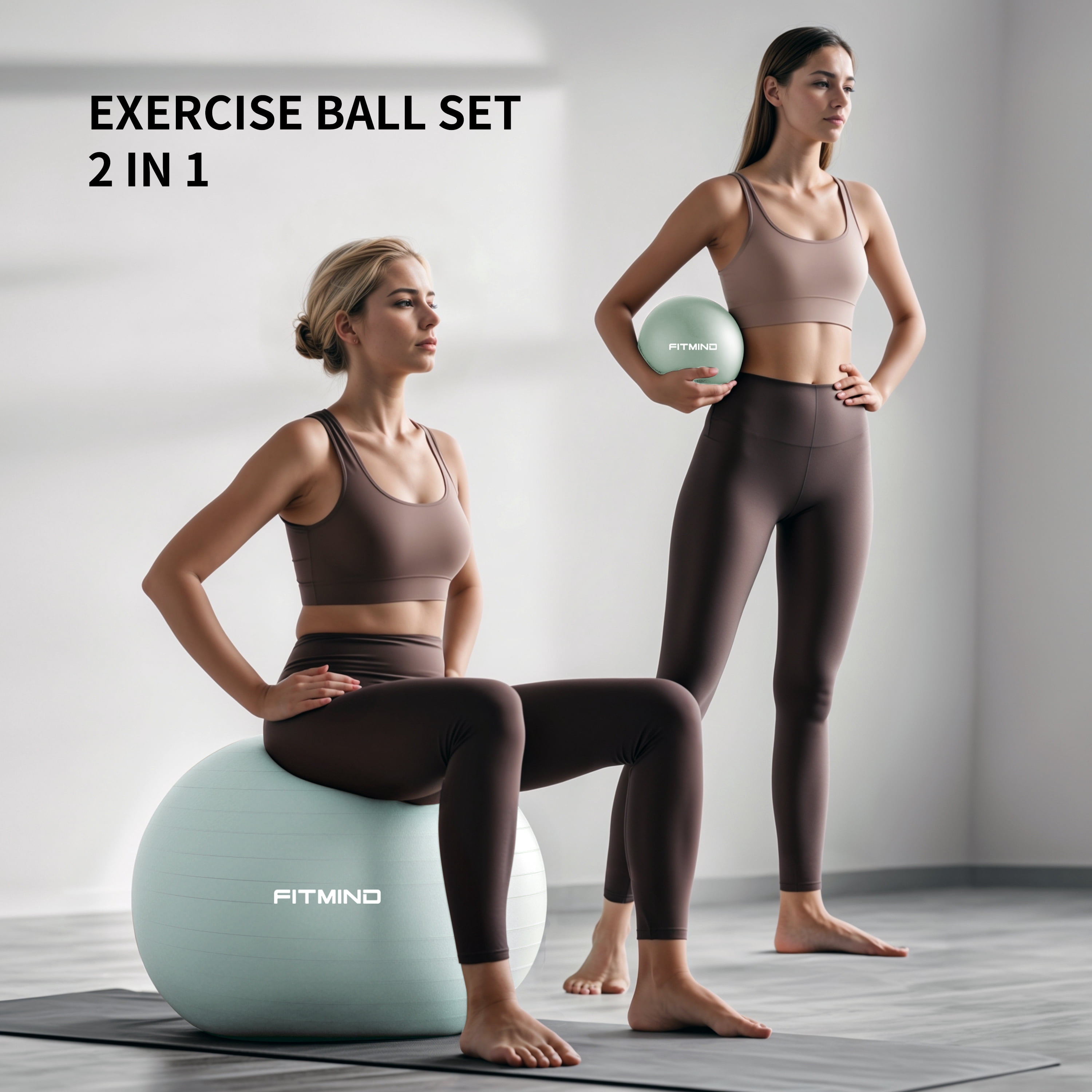 FITMIND Exercise Balls Set 22"& 10" for Yoga and Pilates, Anti-Burst, Parent-Baby Hours, Hand Pump, Green