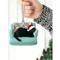 Uxgjfwu 2D Black Cat Acrylic Christmas Ornaments, Expressive Holiday Tree Pendant for Car or Home Decor
