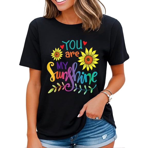 Cut Sunflower Graphic You Are My Sunshine T-Shirt Black 4X-Large