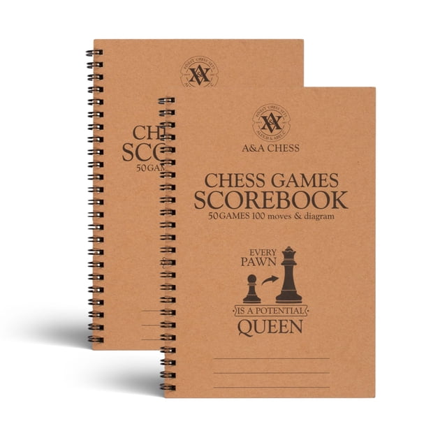 Juego de 2 cuadernos de ajedrez A&A, 50 partidas grabables, 100 movimientos