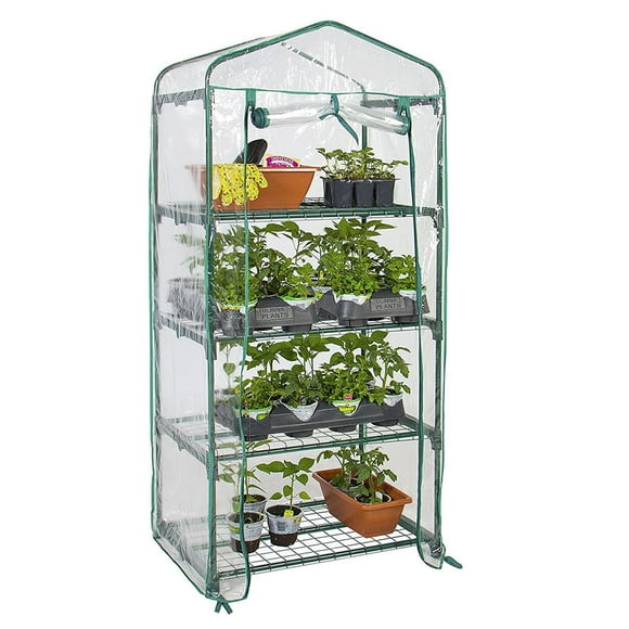 4 Tier Greenhouse with Clear Cover, Portable Green House Winter Garden Plants Warm House 27"L x 19"W x 63"H