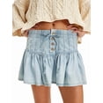 thumbnail image 2 of Women'S Denim A-Line Pleated Skirt Casual High Waisted Ruffle Flared Mini Skirts Light Blue S, 2 of 8