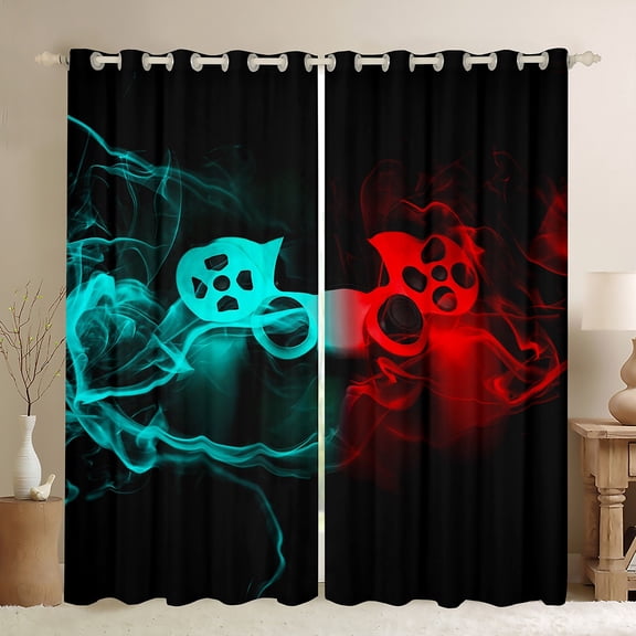 jejeloiu Gaming Gamer Black Out Curtains,Modern Video Game Curtains Pack of 2 (42x63 Each),Red Cyan Gamepad Bedroom Curtains For Boys,Breathable Home Decor