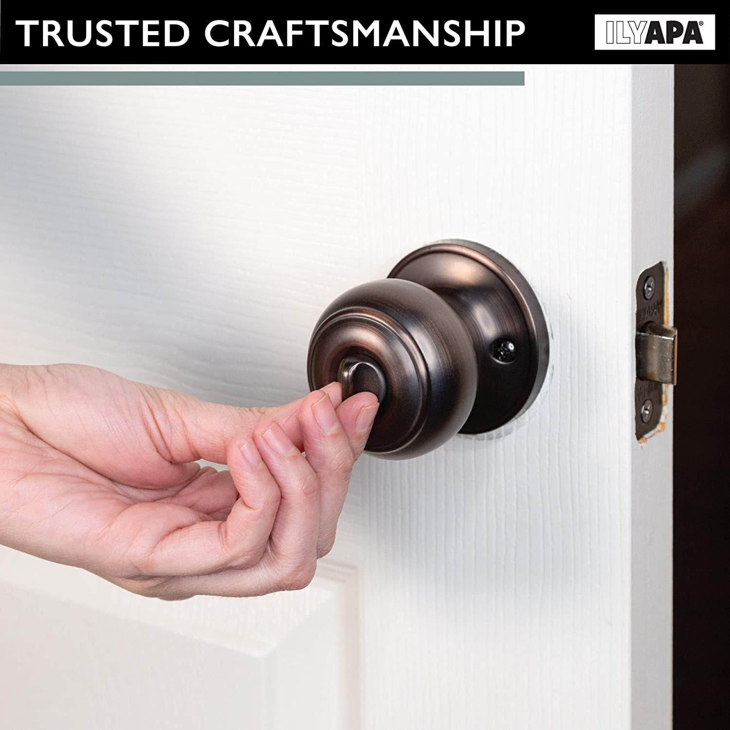 Interior Privacy Door knob - Keyless Locking Door Handles for Bedroom and Bathroom - Improved Oil Rubbed Bronze Finish - (10 Pack)