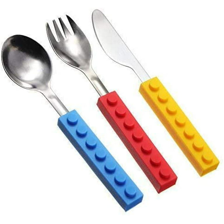 Set Of 3 Interlocking Block Kids Silverware-toddler Fork And Spoon