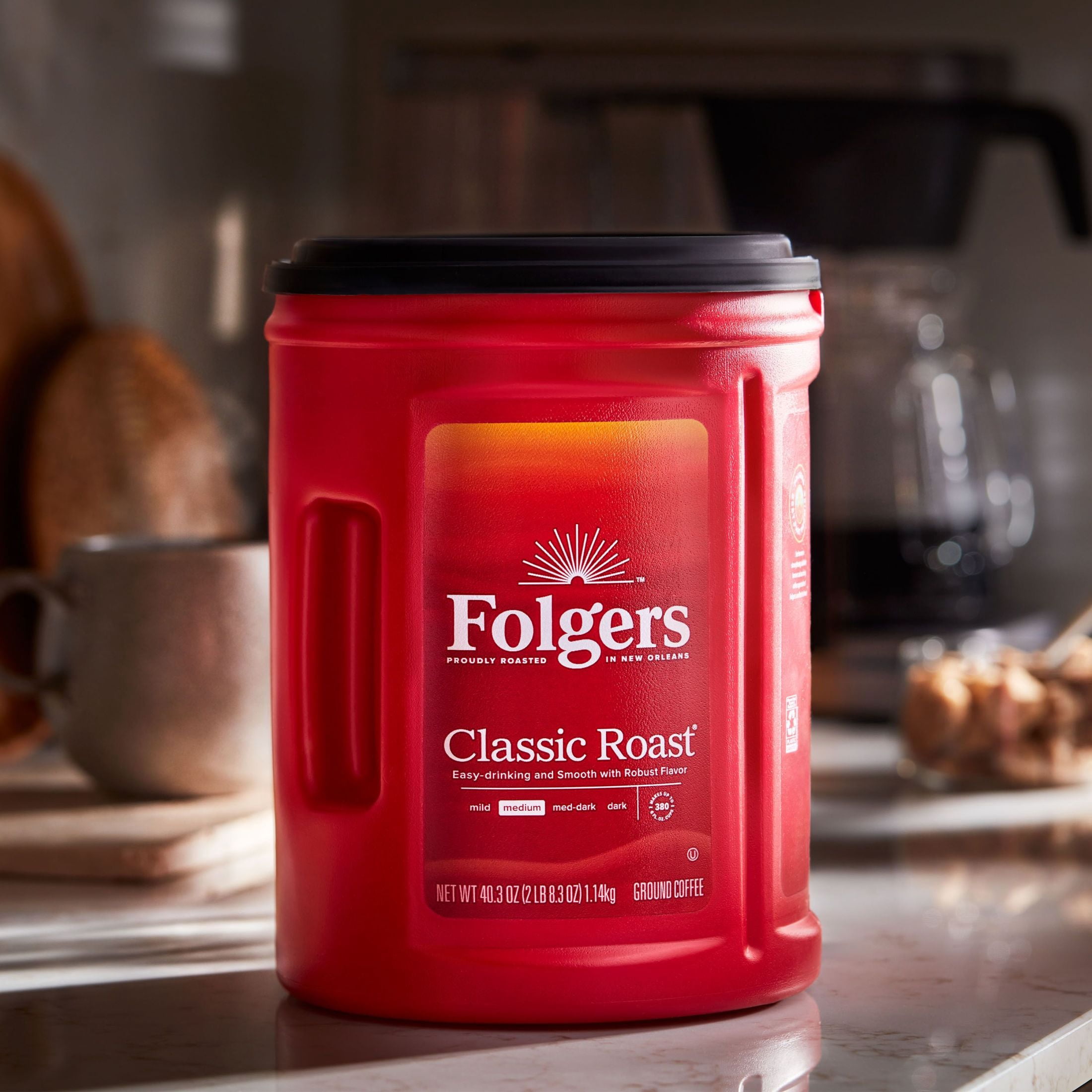 (4 pack) Folgers Classic Roast Ground Coffee, Medium Roast, 40.3 oz Canister