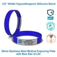 thumbnail image 3 of MedicBand Medical ID Bracelet for Women and Men. Incl. 4 Lines Custom Engraving, Emergency Medical Information Card, Complimentary 12 mo. Personal Health Record Membership! Free Ship - Royal Blue, 3 of 7