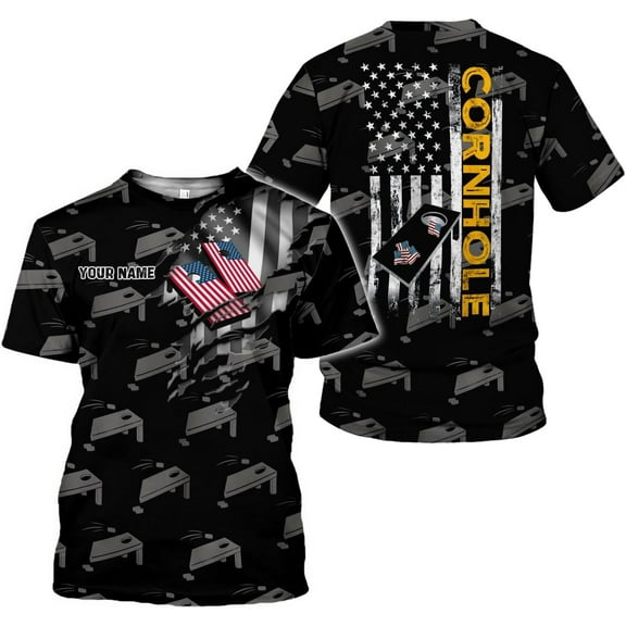 Custom 3D Cornhole T-Shirt Personalized Cornhole Team Uniform Gift for Men & Women Toss Game Board Bag Apparel (S)