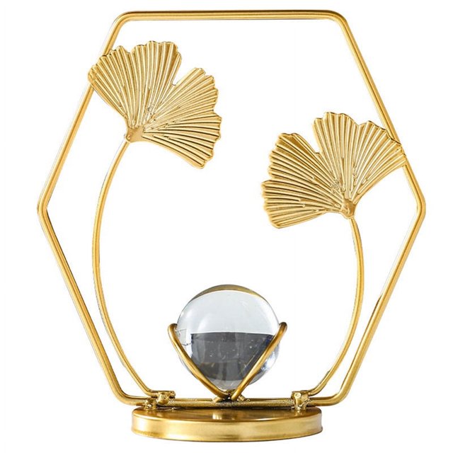 Adornos de cristal de Ginkgo Biloba para sala de estar, oficina, decoración de hierro forjado, artesanías decorativas de metal europeas