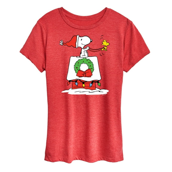 Peanuts - Snoopy and Woodstock House Sleigh - Women's Short Sleeve Graphic T-Shirt