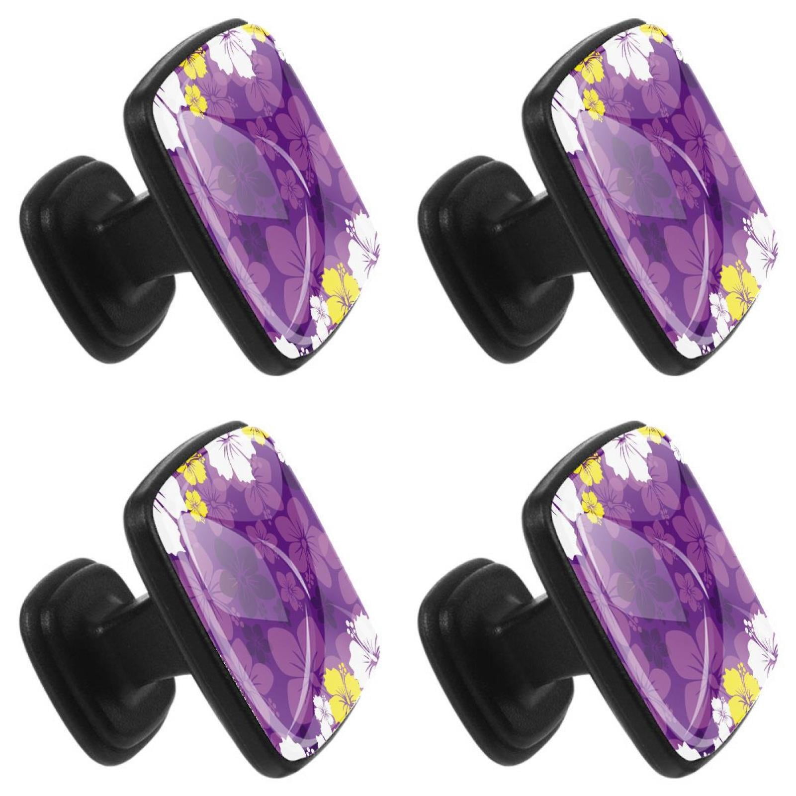 4 Pcs Square Cabinet Handle Cupboard Knob Drawer Pulls Handle Tropical Purple Floral Drawer Knobs with Screws Furniture Decoration