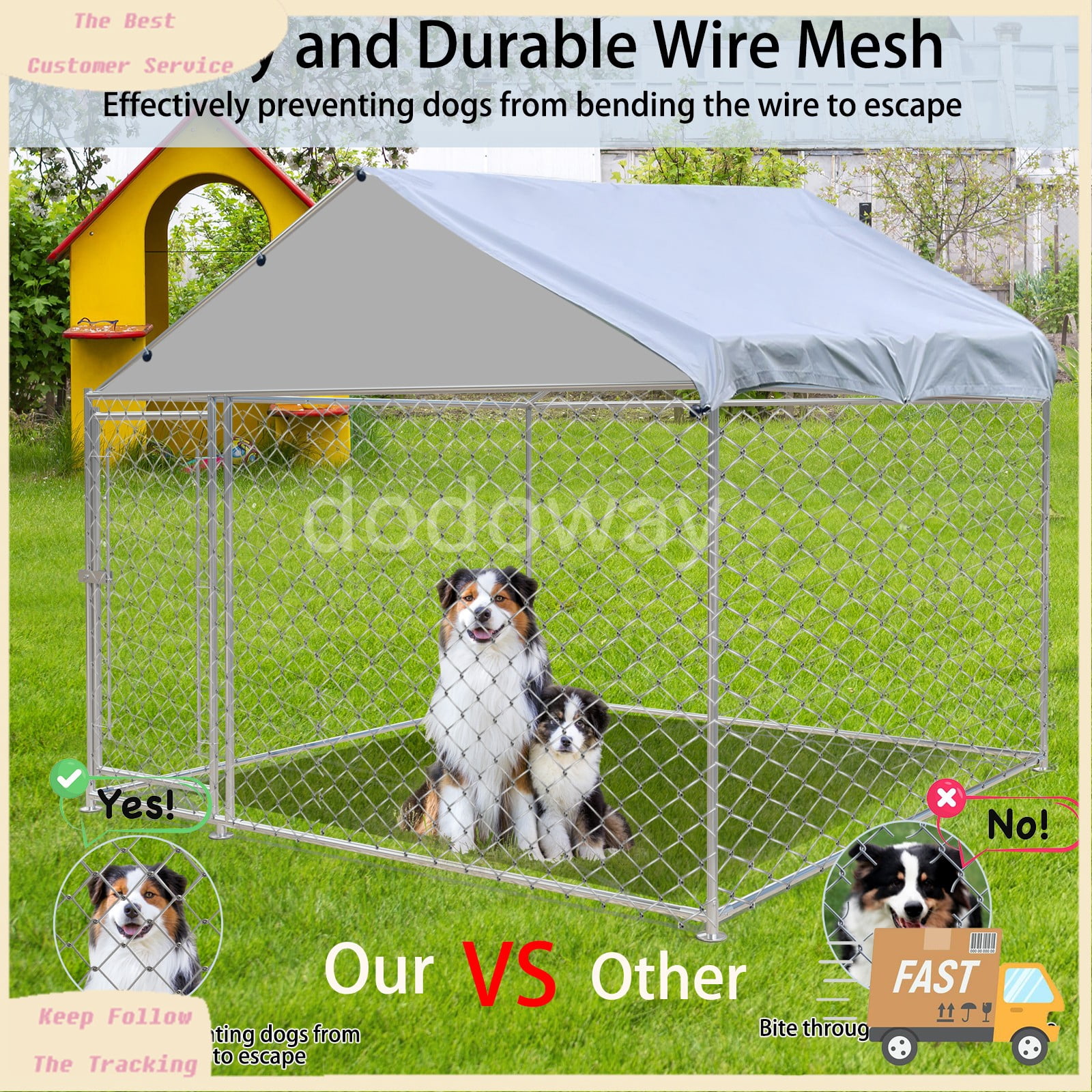 Caulitar Metal Pet Dog Run House Outdoor Kennel Shade Cage Enclosure with Cover Playpen