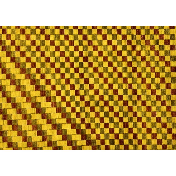 Ahgly Company Indoor Rectangle Checkered Yellow Modern Area Rugs, 6' x 9'