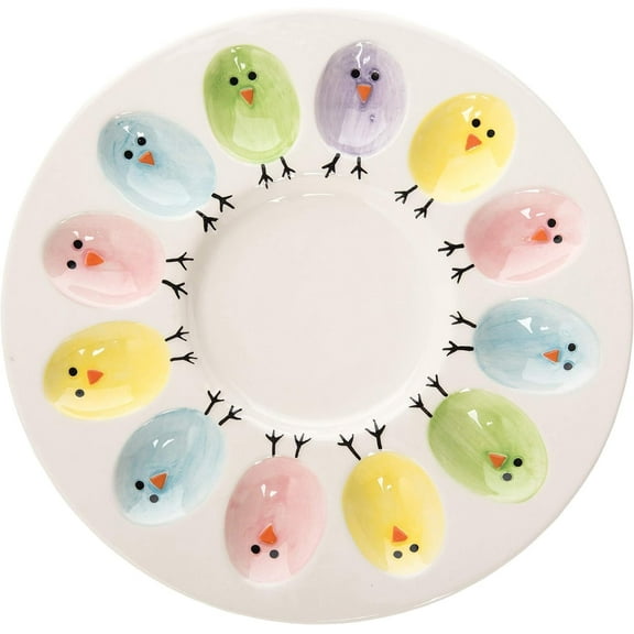 Ceramic Deviled Egg Platter Holder Easter Chicks Plates Egg Serving Tray for Hold n Devil Dozen Eggs