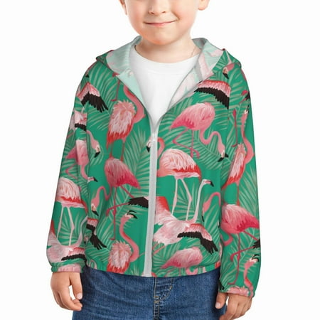 

Sun Hoodie for Kids Tropical Flamingo A Long Sleeve Swim Fishing Shirts Sun Protection Zip Up Jacket Clothing Athletic Hoodie