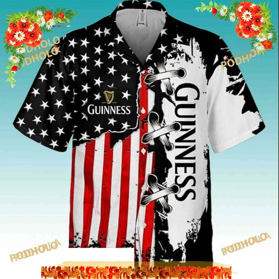 Guinness Hawaiian Shirt, Cool American Flag Beer Aloha Shirt